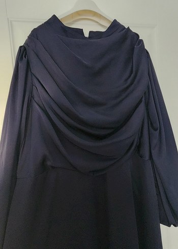 Lacivert Uzun Kollu Yüksek Yakalı Kadın Elbise