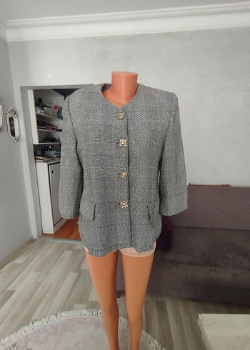 Gri Mini Düğmeli Kadın Blazer Ceket