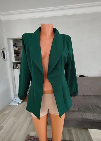 Düğmeli Kısa Yeşil Kadın Blazer Ceket
