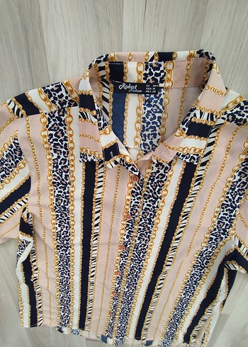m Beden Çok Renkli Zebra Desenli Uzun Kollu Gömlek