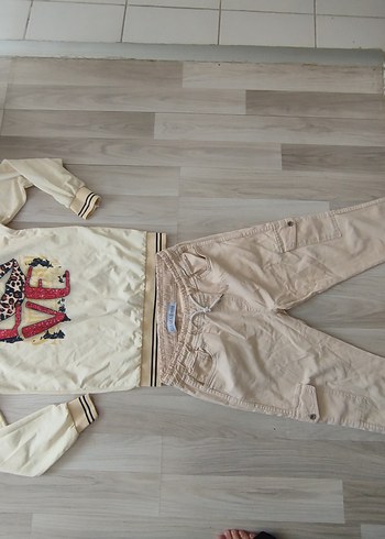 Bej Renkli Örme Mini Kadın Sweatshirt Pantolon - Görsel 13