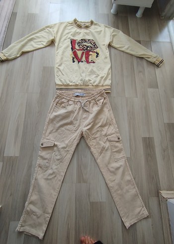 Bej Renkli Örme Mini Kadın Sweatshirt Pantolon - Görsel 12