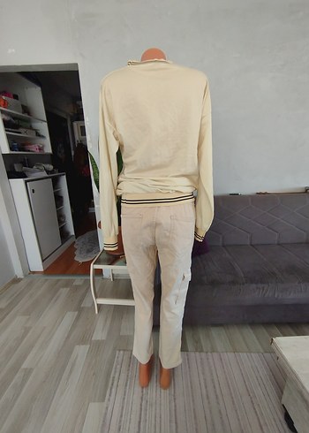 Bej Renkli Örme Mini Kadın Sweatshirt Pantolon - Görsel 6