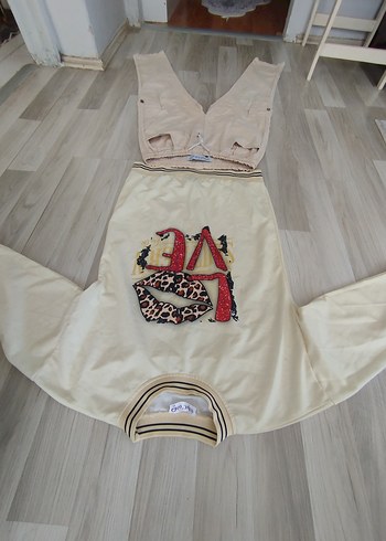 Bej Renkli Örme Mini Kadın Sweatshirt Pantolon - Görsel 7