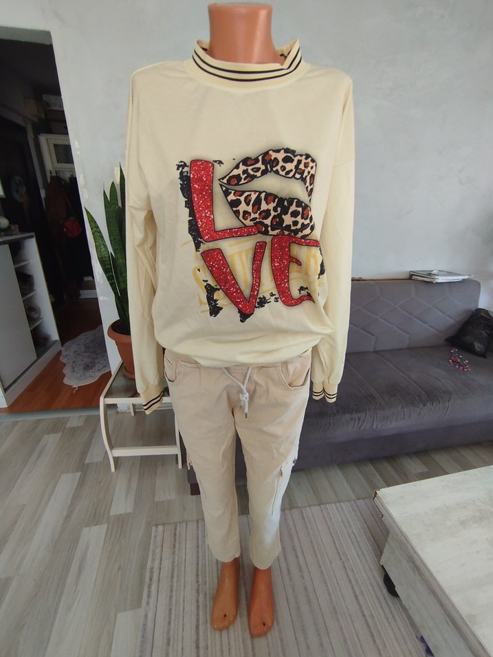 Bej Renkli Örme Mini Kadın Sweatshirt Pantolon - Görsel 4