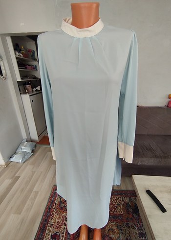38 Beden mavi Renk Uzun Kollu Mavi Salaş Kadın Tunik