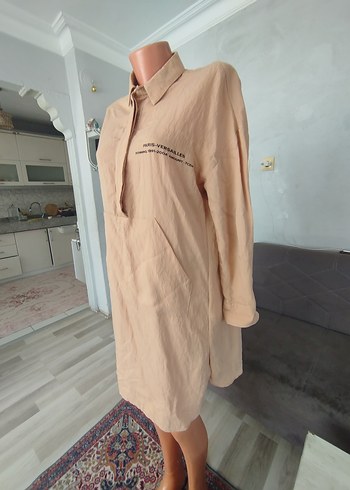 LC Waikiki Bej Uzun Kollu Keten Kadın Gömlek tunik