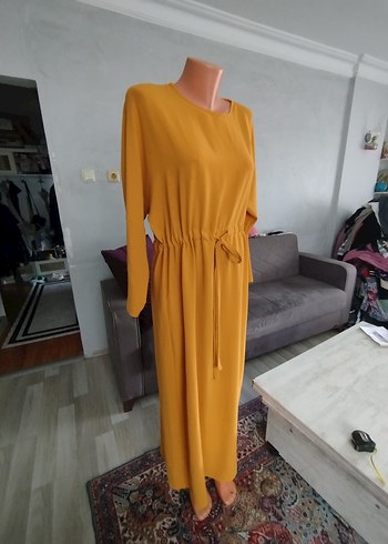 Uzun Kollu Sarı Salaş Kadın Elbise