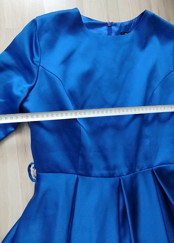 Uzun Kollu Parlak Mavi Kadın Elbise - Görsel 8