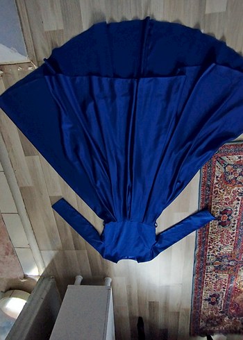 Uzun Kollu Parlak Mavi Kadın Elbise - Görsel 9