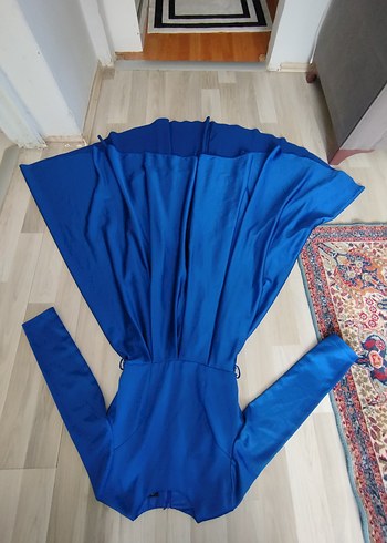 Uzun Kollu Parlak Mavi Kadın Elbise - Görsel 7