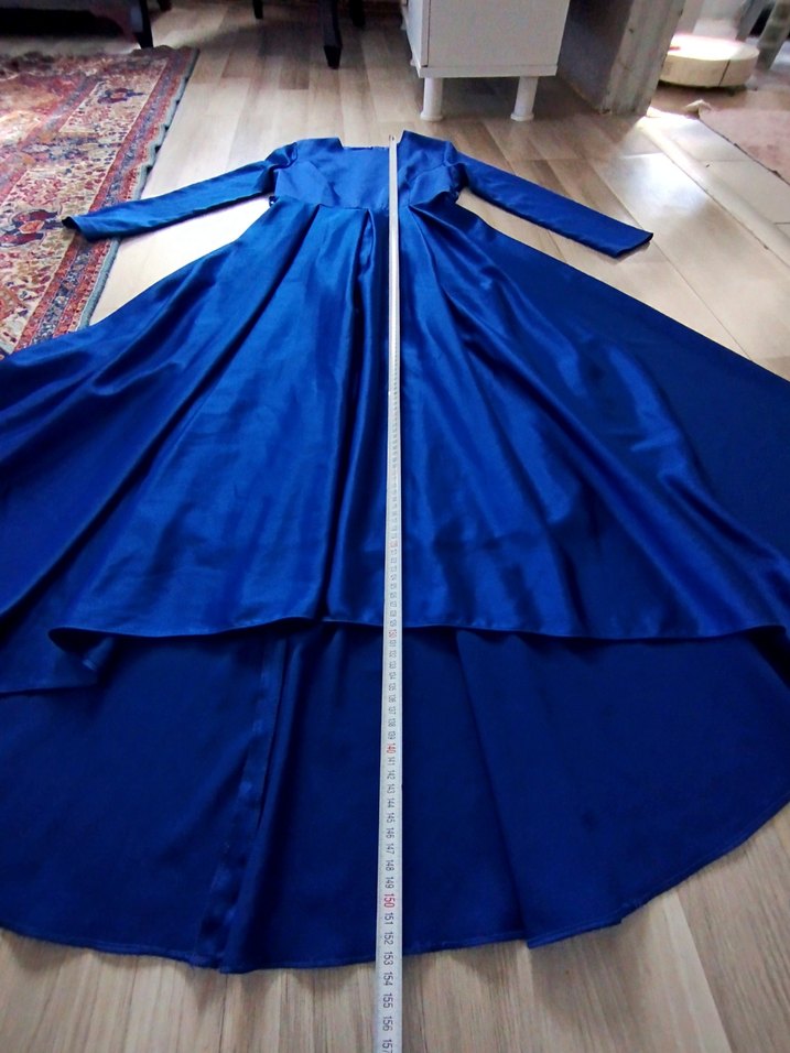 Uzun Kollu Parlak Mavi Kadın Elbise - Görsel 5