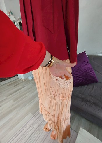 Bordo Drapeli Uzun Kadın Bluz Etek - Görsel 5