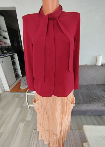 Bordo Drapeli Uzun Kadın Bluz Etek - Görsel 4