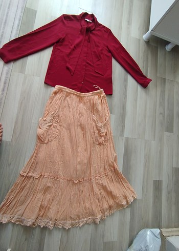 Bordo Drapeli Uzun Kadın Bluz Etek - Görsel 8