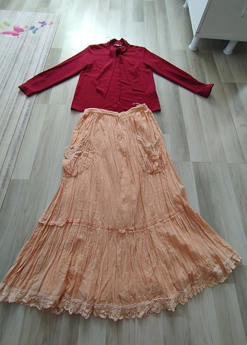 Bordo Drapeli Uzun Kadın Bluz Etek - Görsel 13