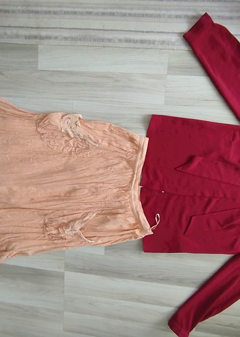 Bordo Drapeli Uzun Kadın Bluz Etek - Görsel 14