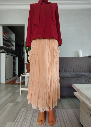 Bordo Drapeli Uzun Kadın Bluz Etek - Görsel 6