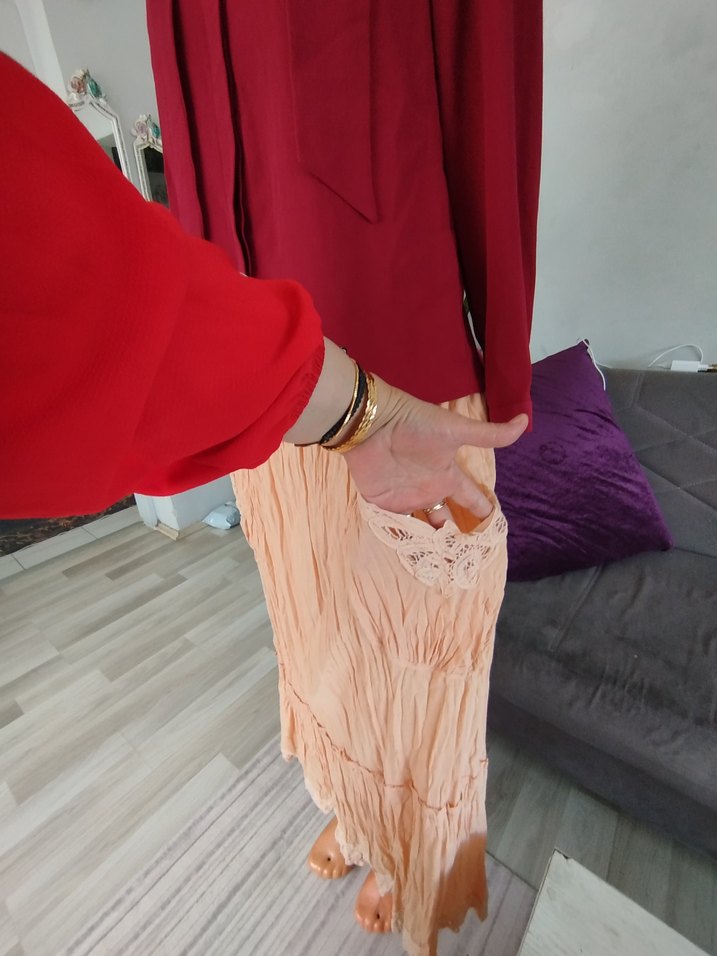 Bordo Drapeli Uzun Kadın Bluz Etek - Görsel 5