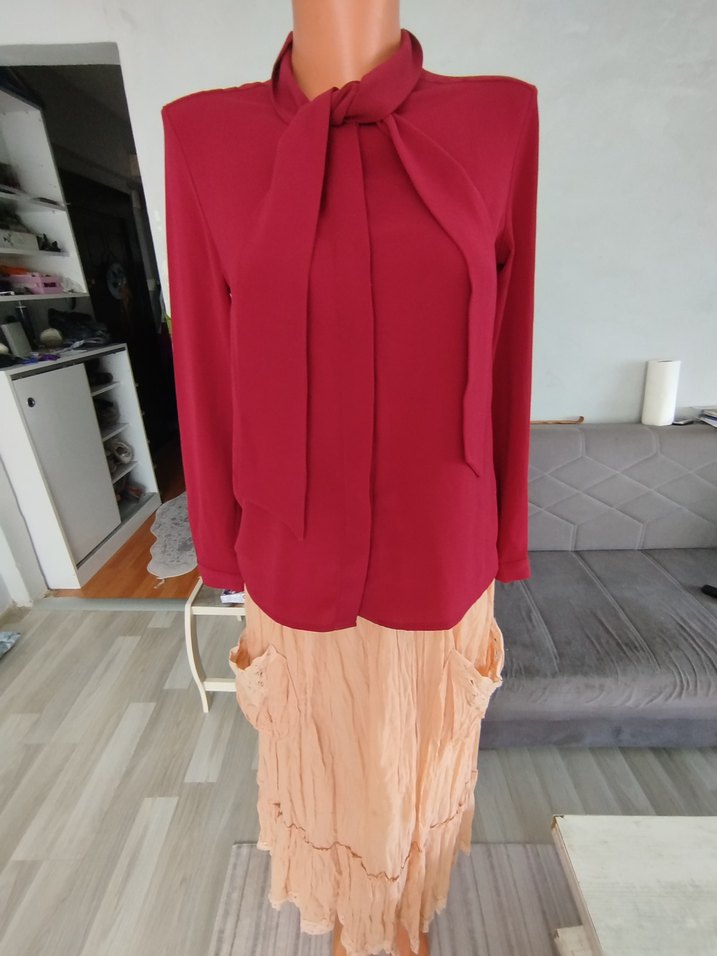 Bordo Drapeli Uzun Kadın Bluz Etek - Görsel 4