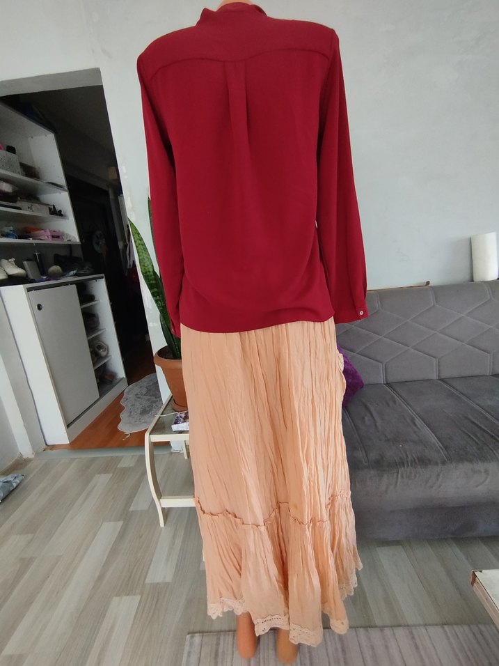 Bordo Drapeli Uzun Kadın Bluz Etek - Görsel 2