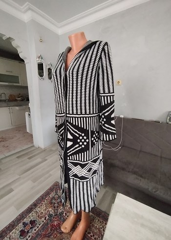 LC Waikiki Bohem Desenli Uzun Gri Triko Hırka