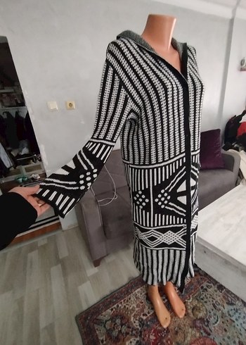 44 Beden gri Renk Bohem Desenli Uzun Gri Triko Hırka