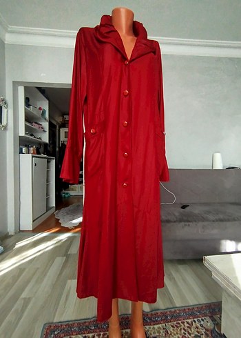 Bordo Uzun Kollu Kadın trenc Deri görünümlü - Görsel 4