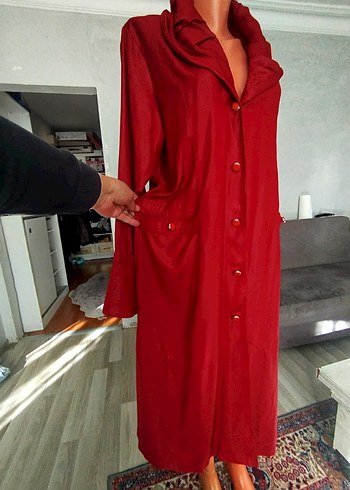 Bordo Uzun Kollu Kadın trenc Deri görünümlü - Görsel 9