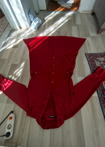 Bordo Uzun Kollu Kadın trenc Deri görünümlü - Görsel 6