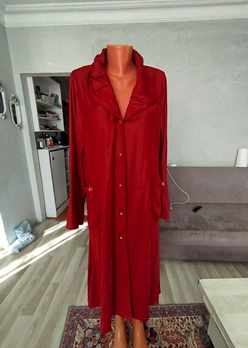 Bordo Uzun Kollu Kadın trenc Deri görünümlü - Görsel 2