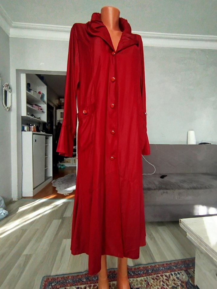 Bordo Uzun Kollu Kadın trenc Deri görünümlü - Görsel 4