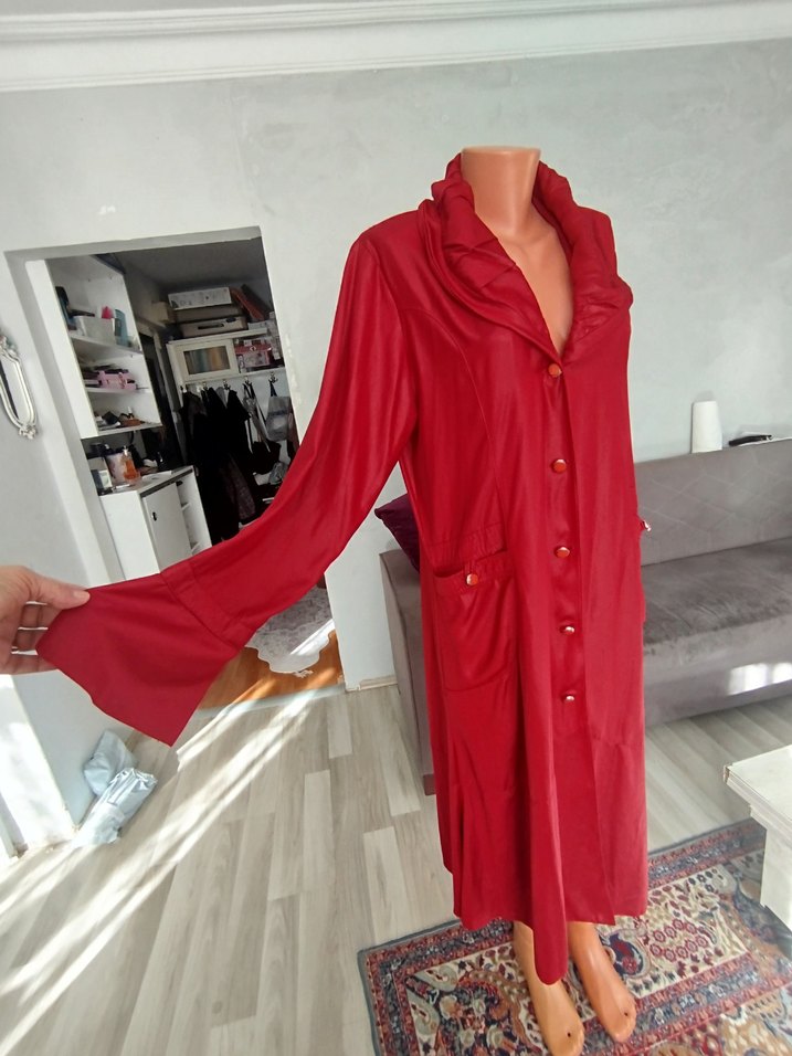 Bordo Uzun Kollu Kadın trenc Deri görünümlü - Görsel 5