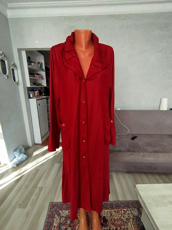 Bordo Uzun Kollu Kadın trenc Deri görünümlü - Görsel 2