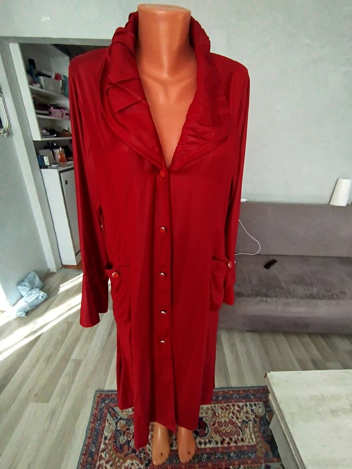 Bordo Uzun Kollu Kadın trenc Deri görünümlü - Görsel 3