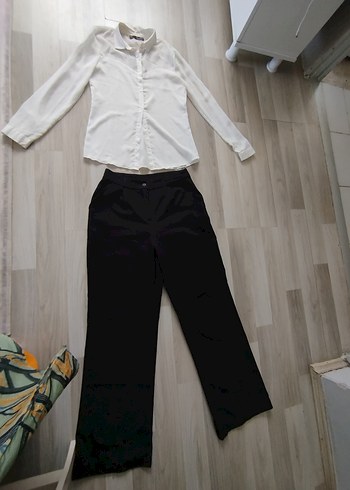 Beyaz İpek Görünümlü Ofis Gömleği ve pantolonu - Görsel 11