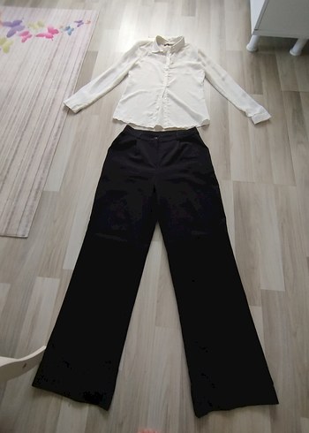 Beyaz İpek Görünümlü Ofis Gömleği ve pantolonu - Görsel 10