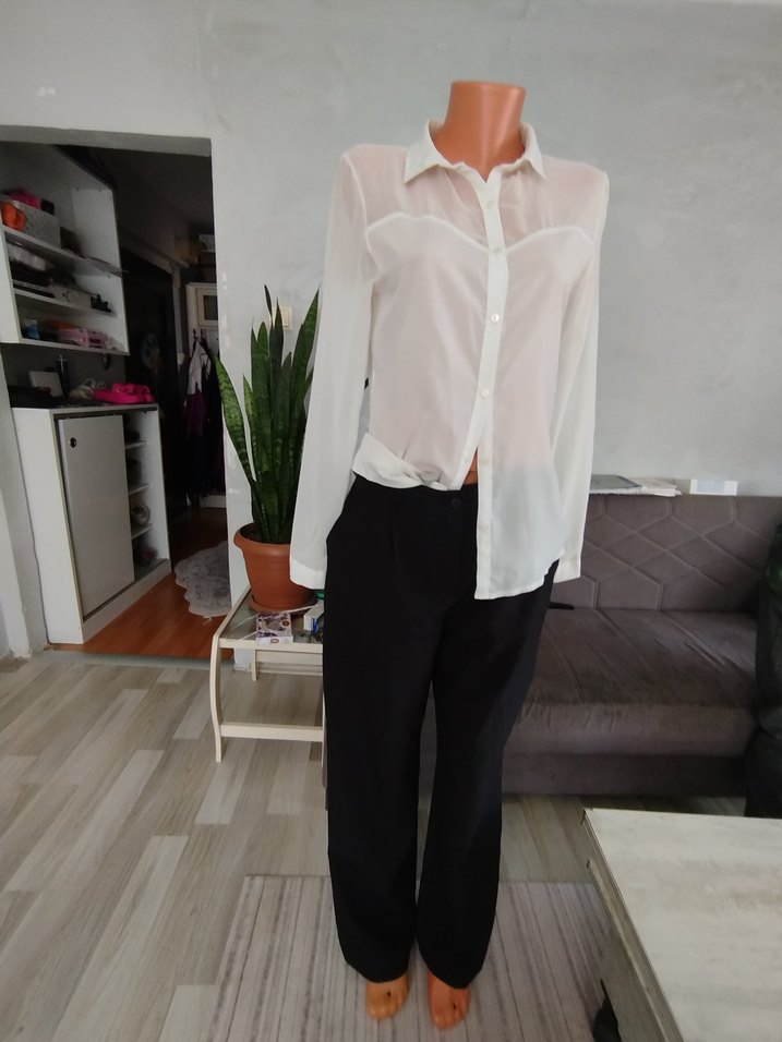 Beyaz İpek Görünümlü Ofis Gömleği ve pantolonu - Görsel 2