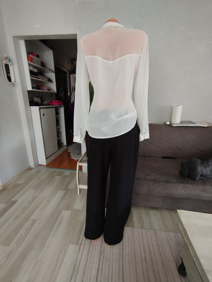 Beyaz İpek Görünümlü Ofis Gömleği ve pantolonu - Görsel 3