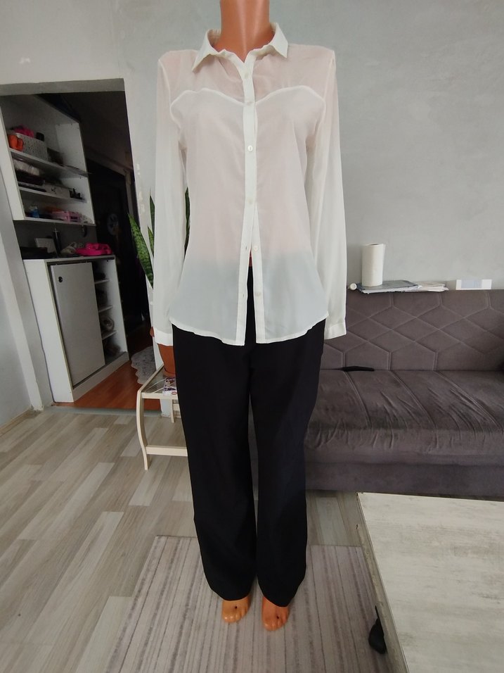 Beyaz İpek Görünümlü Ofis Gömleği ve pantolonu - Görsel 5