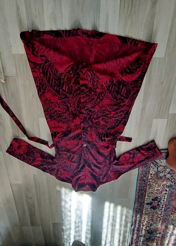 Bordo Desenli Uzun Düğmeli Ofis Elbisesi - Görsel 12