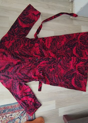 Bordo Desenli Uzun Düğmeli Ofis Elbisesi - Görsel 5