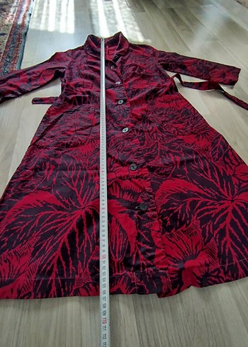 Bordo Desenli Uzun Düğmeli Ofis Elbisesi - Görsel 11