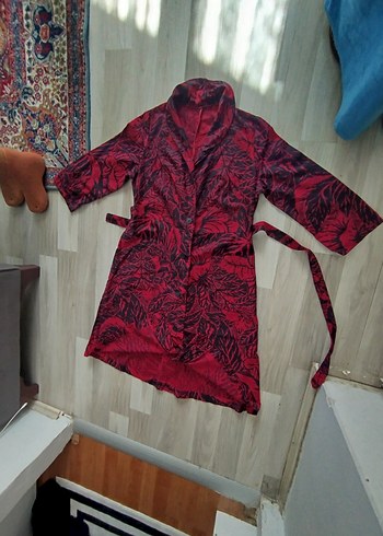 Bordo Desenli Uzun Düğmeli Ofis Elbisesi - Görsel 13