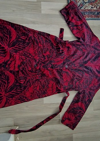 Bordo Desenli Uzun Düğmeli Ofis Elbisesi - Görsel 10