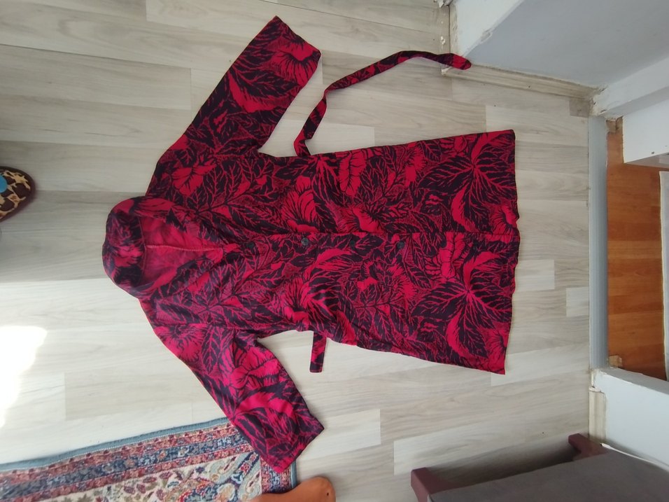 Bordo Desenli Uzun Düğmeli Ofis Elbisesi - Görsel 5