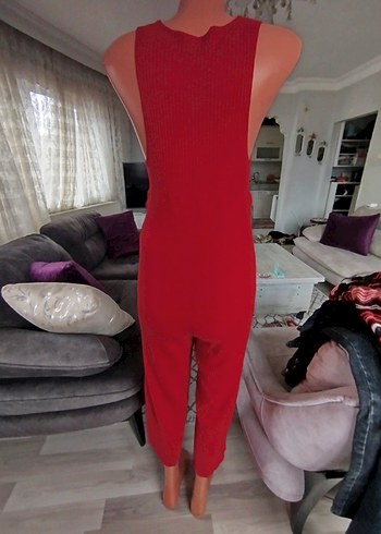 Kırmızı V Yaka Fırfırlı Mini Tulum - Görsel 2