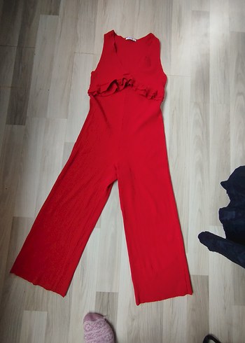 Kırmızı V Yaka Fırfırlı Mini Tulum - Görsel 9