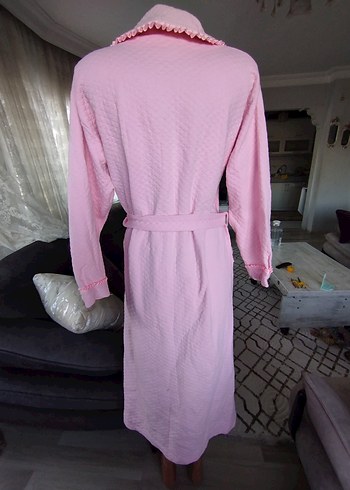 Nakışlı Uzun Pembe Kadın Bornoz - Görsel 7