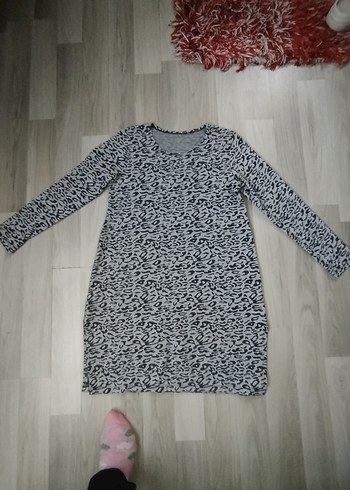 Gri Zebra Desenli Örgü Kadın Elbise tünik - Görsel 7